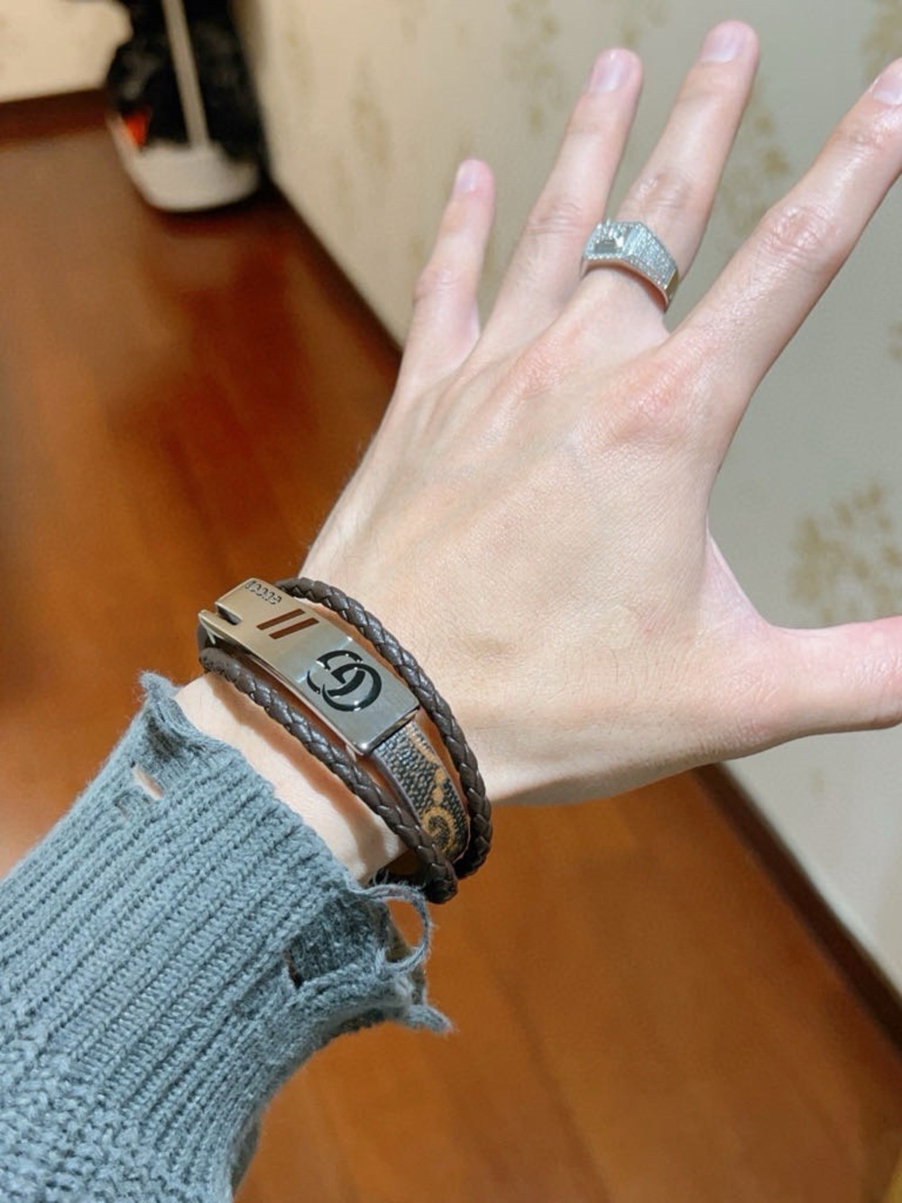 Gucci Brown Braided Leather Double Wrap Bracelet - Picture 5 of 6